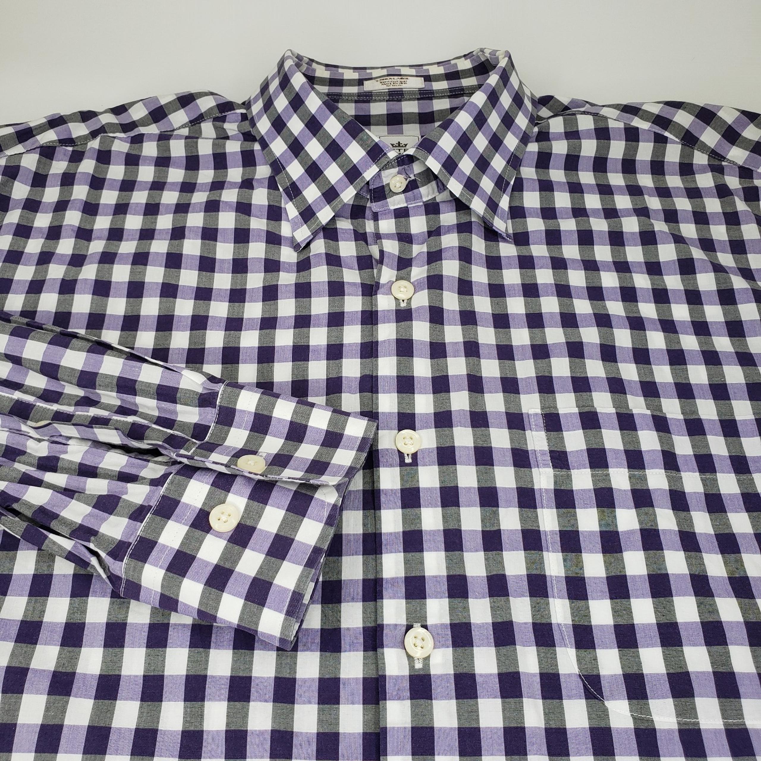 Peter Millar XL Cotton Purple & Black Check Button Down Long Sleeve Shirt Men's