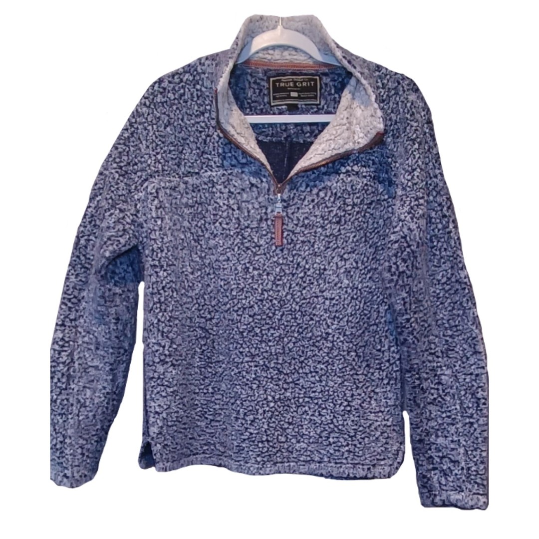 True Grit Men's Blue Grey Frosty Tipped 1/4 Zip Pullover Sz S