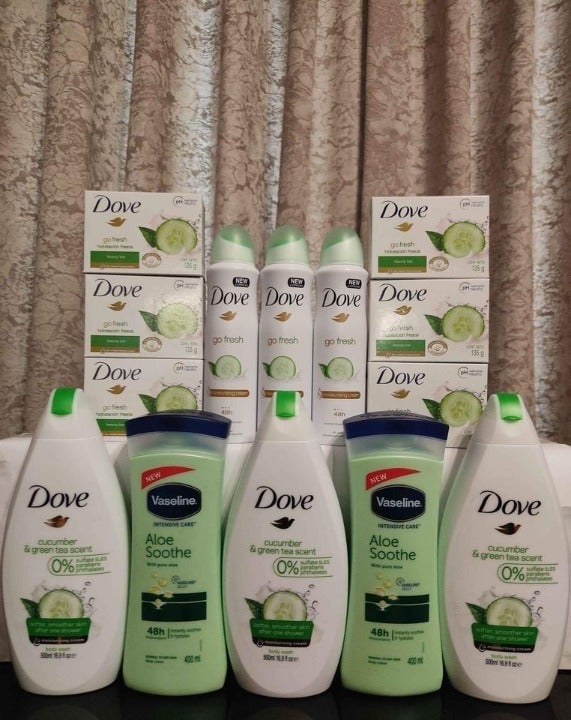 Dove Bundle Body wash,Soap Bar, Antiperspirant with Vaseline Lotion