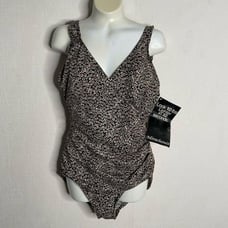 Miraclesuit Women's size 12 Brown Leopard Dotted One Piece Swimsuit
