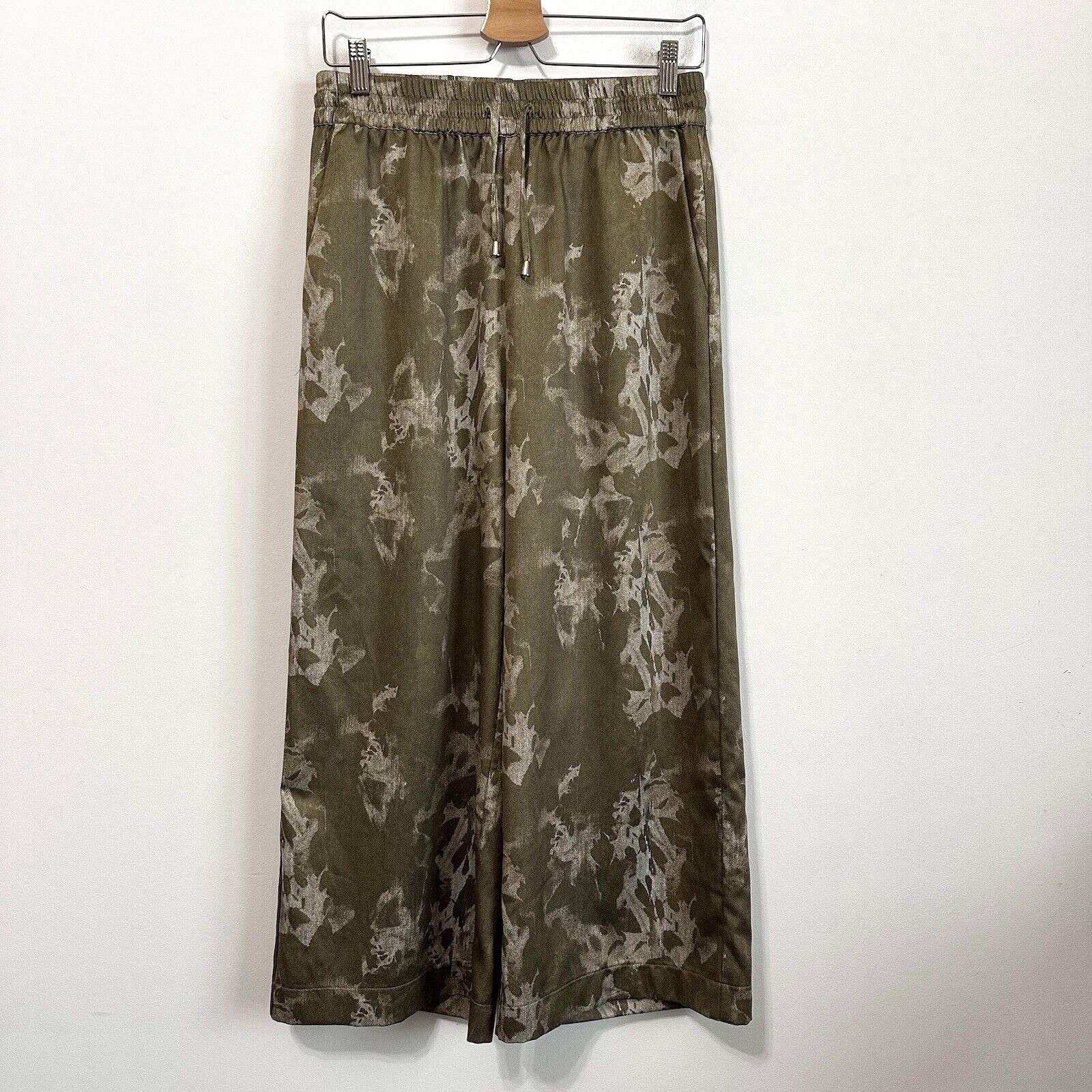 Lysse Crop Pants M Pull On Olive Green Leaves Pockets Tropical Summer Travel