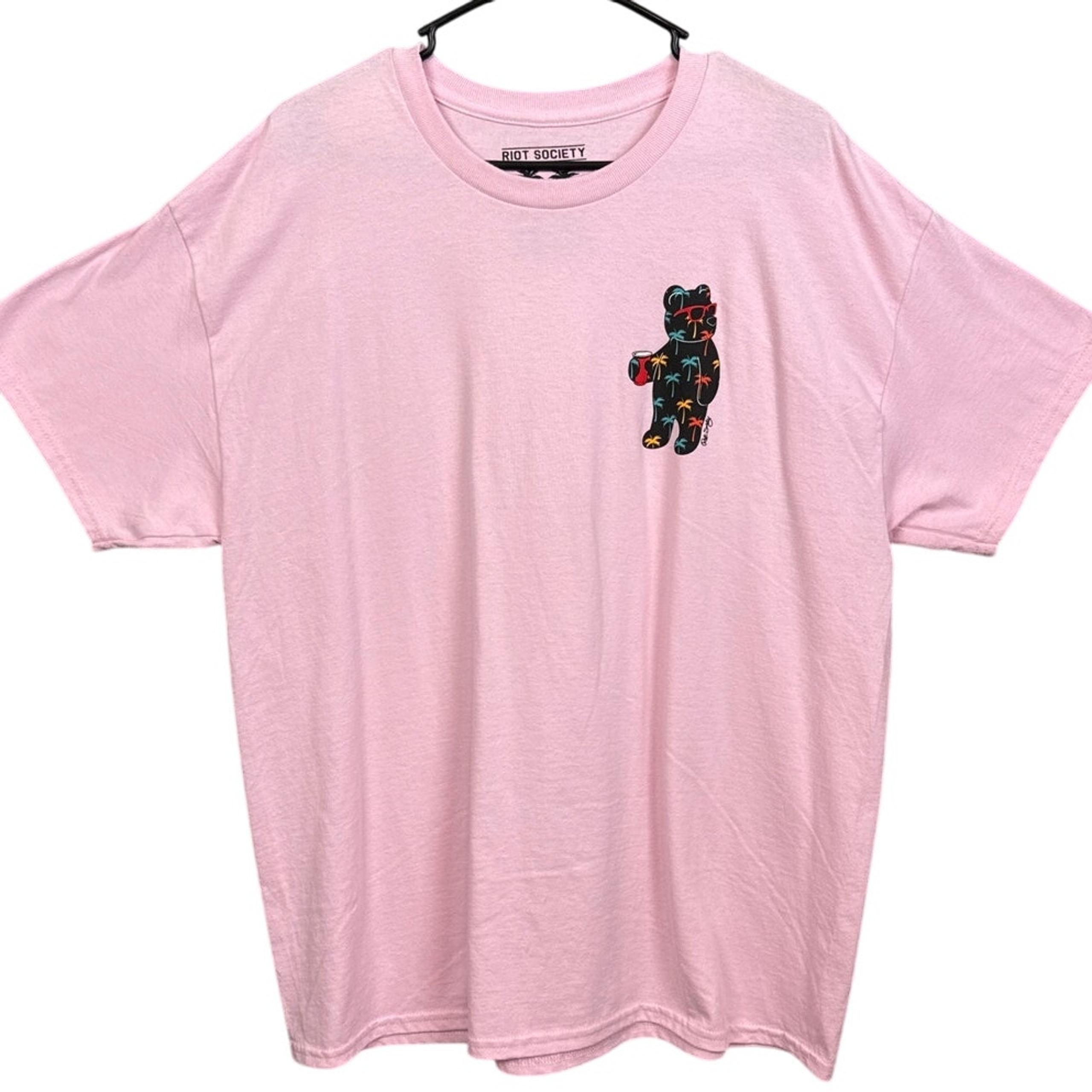 Riot Society Mens's Crew Neck Tee Shirt Pink With Teddy Bear Graphic XL NWOT