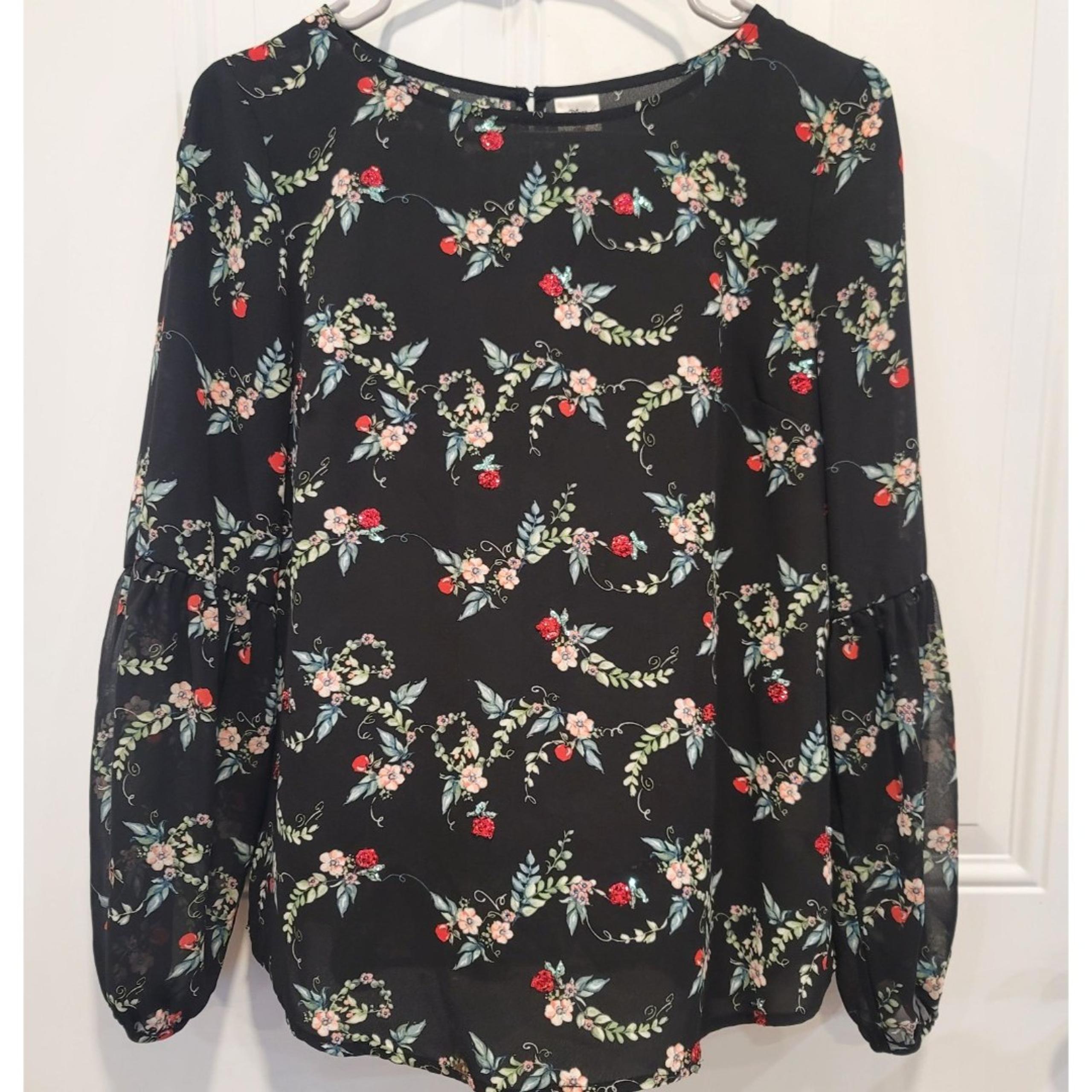 Lauren Conrad Disney Womens Size Small Blouse Sparkle Peasant Boho Snow White