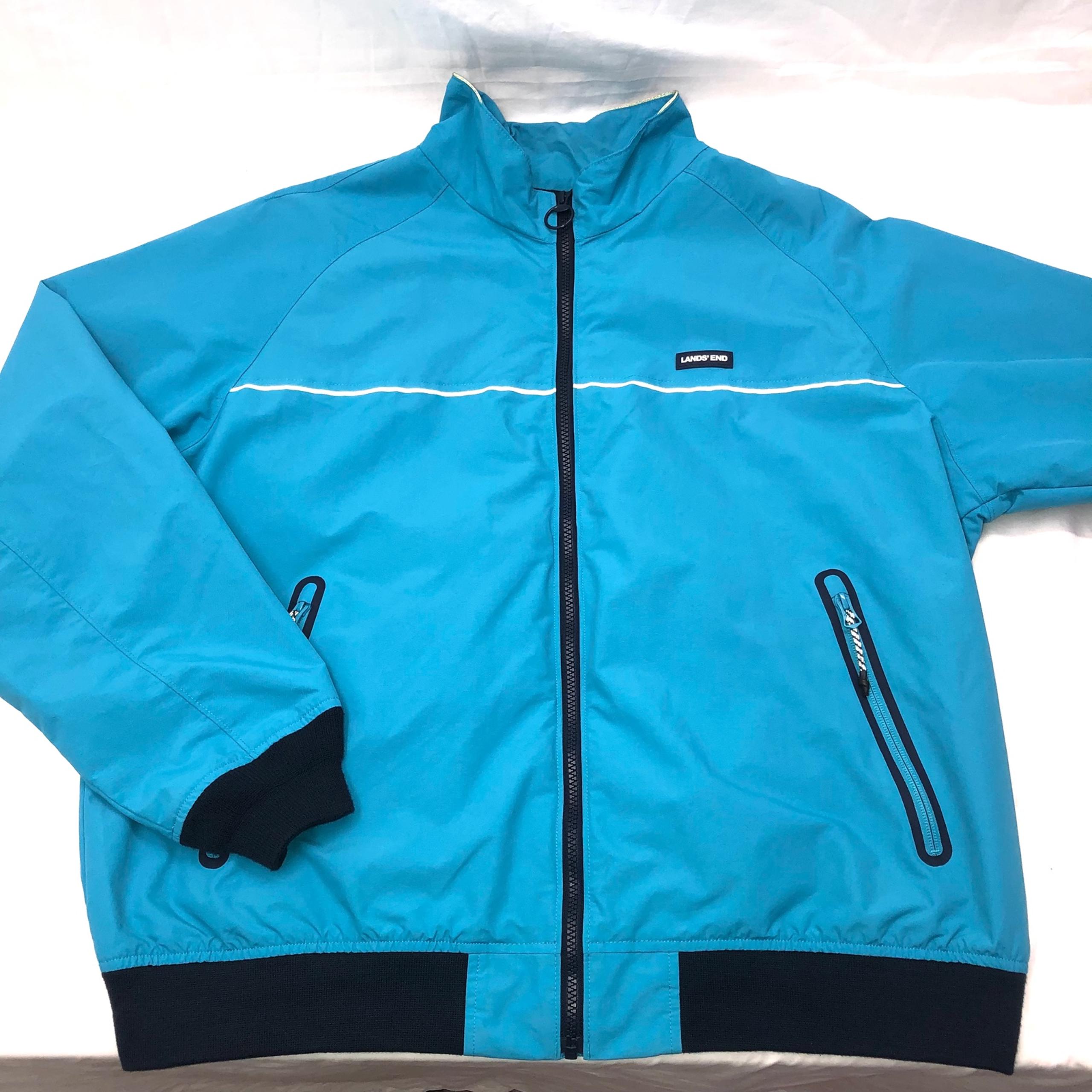 Blue Jacket Zip Up Bomber Coat Lands End Size XL