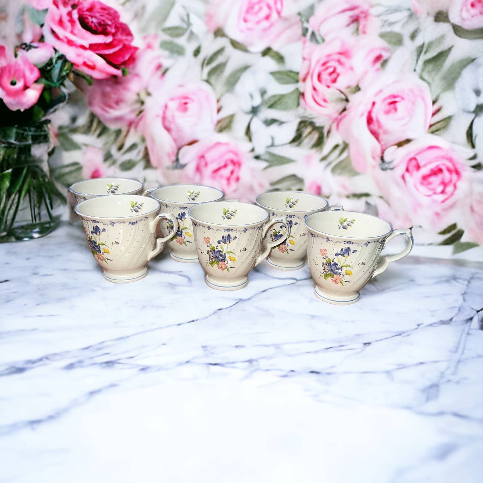 Blue Peony by NIKKO Tea Cups Set of 6 New