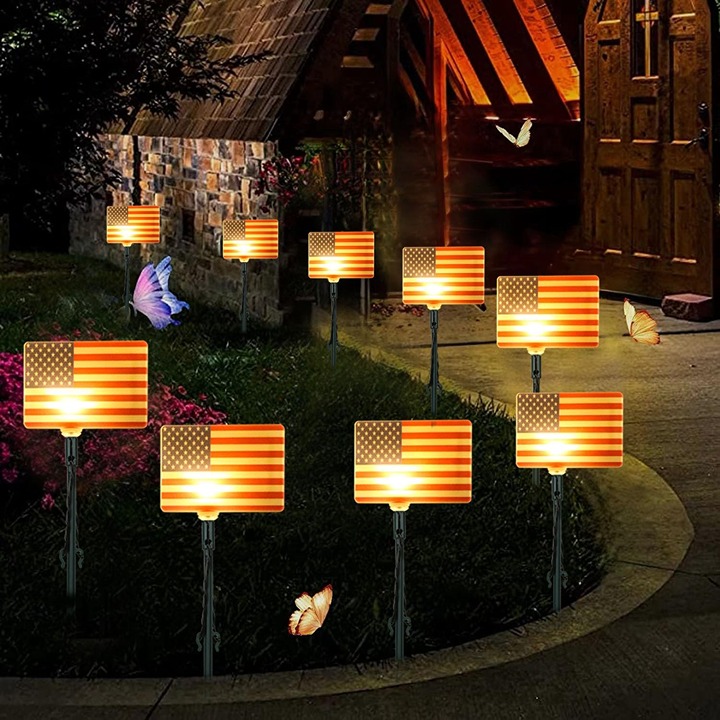 37.7Ft 20LED Solar American Flag Stake Lights for 4th of July Decorations