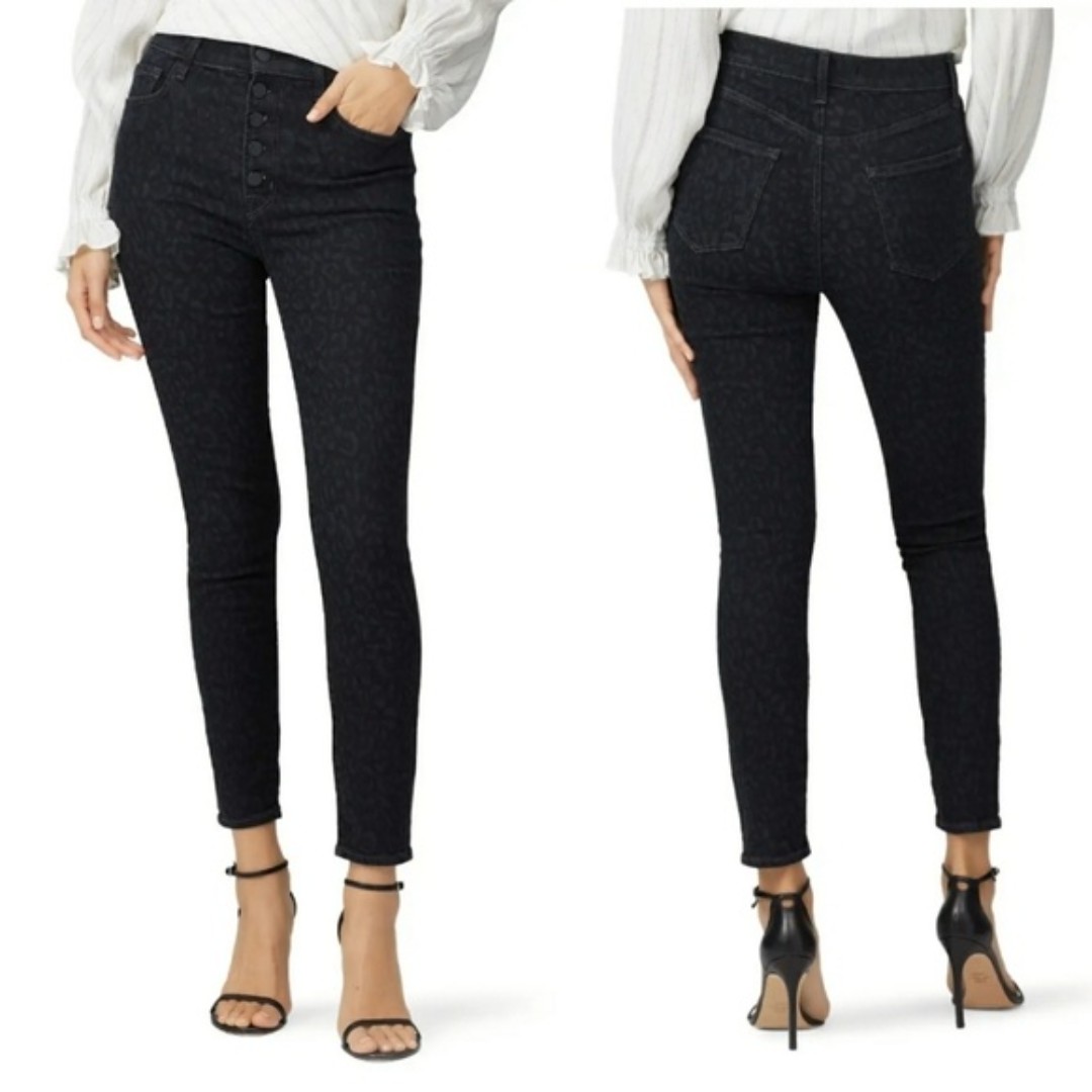 J BRAND Lillie Black Leopard Print High Rise Crop Skinny Jeans 29 - detail