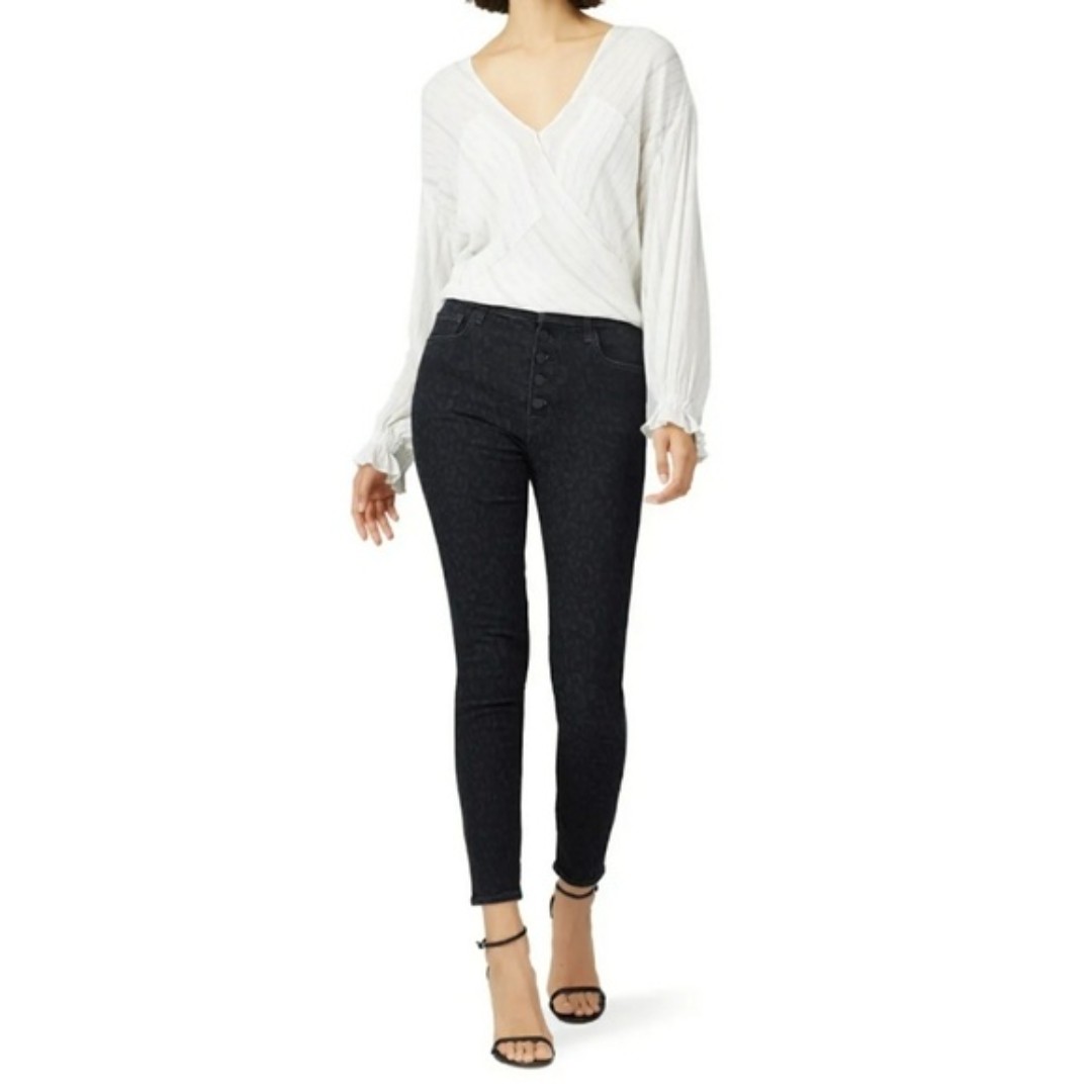 J BRAND Lillie Black Leopard Print High Rise Crop Skinny Jeans 29 - detail