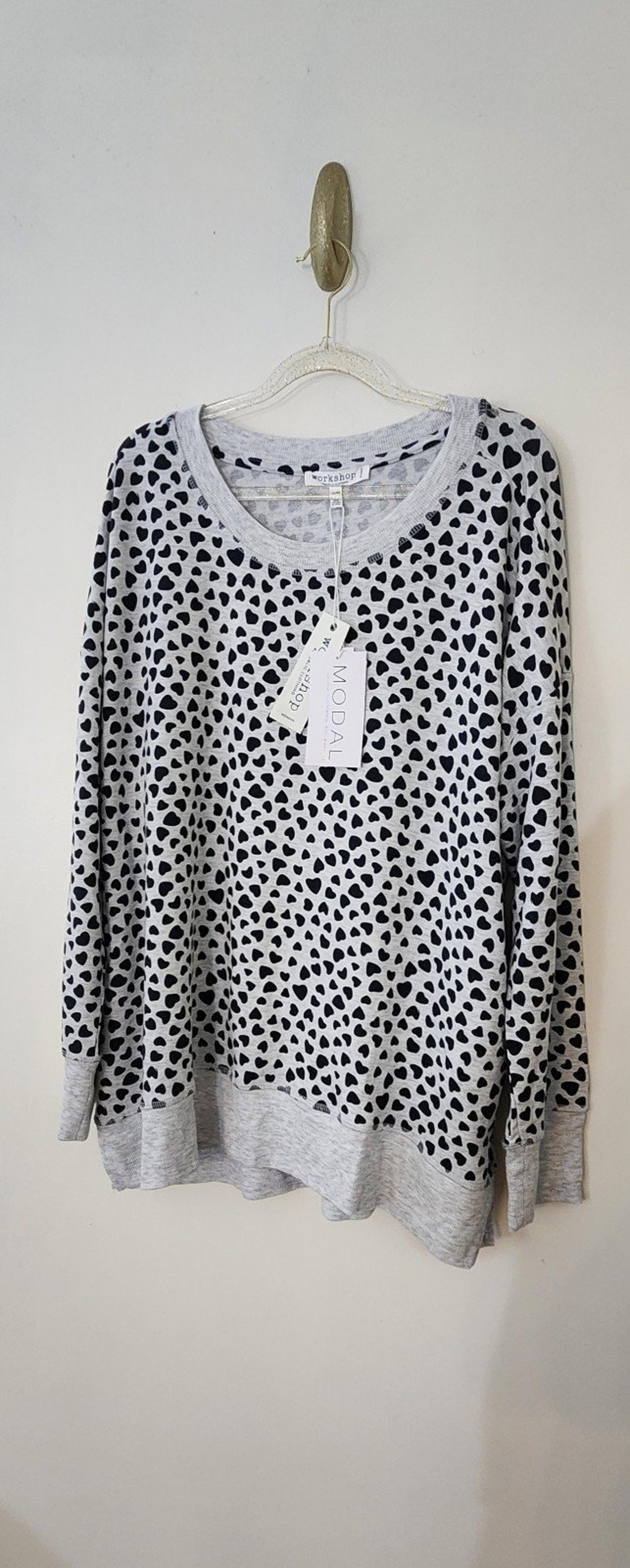 NWT Workshop Republic Clothing Gray Heart Sweatshirt Soft Modal 1X Cozy Comfort