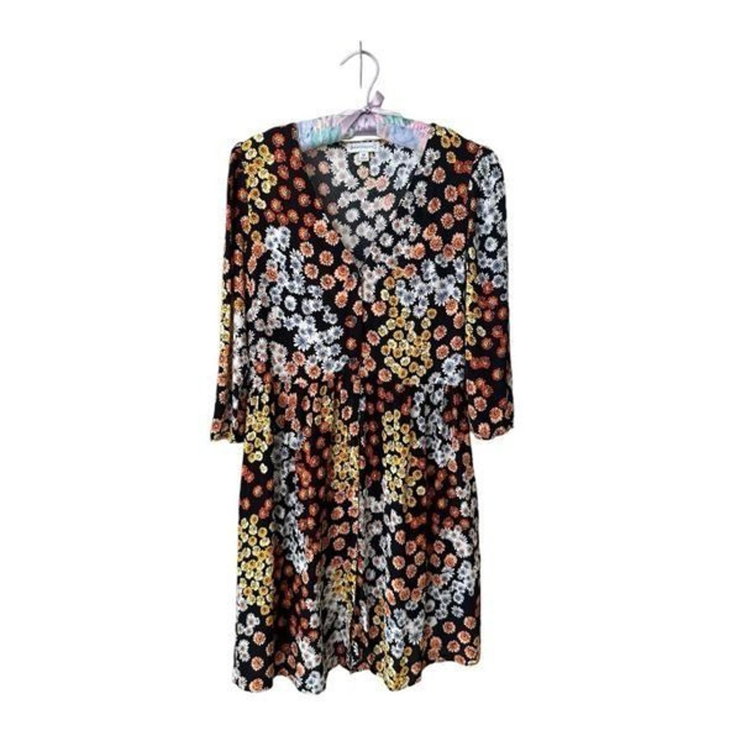 Warehouse Black Floral Cottage Button Up Mini Dress | Size 10