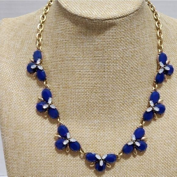 J. CREW gold blue floral bibb necklace