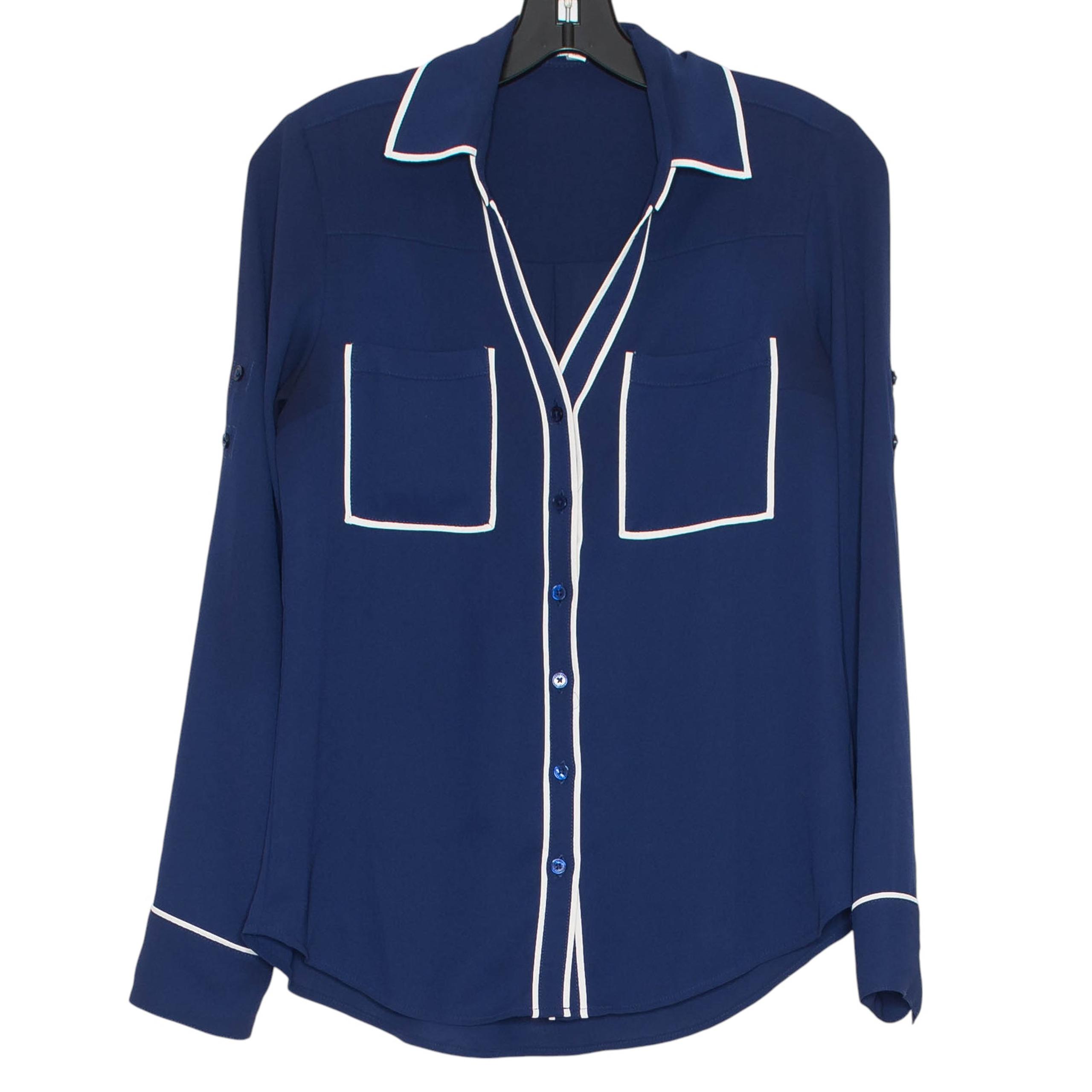 Express Top Portofino Shirt Preppy Ivy League Minimalist Career Blue Button XS