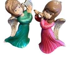 Vintage 1960s Atlantic Molds Christmas Angels Ceramic Chalkware Pair