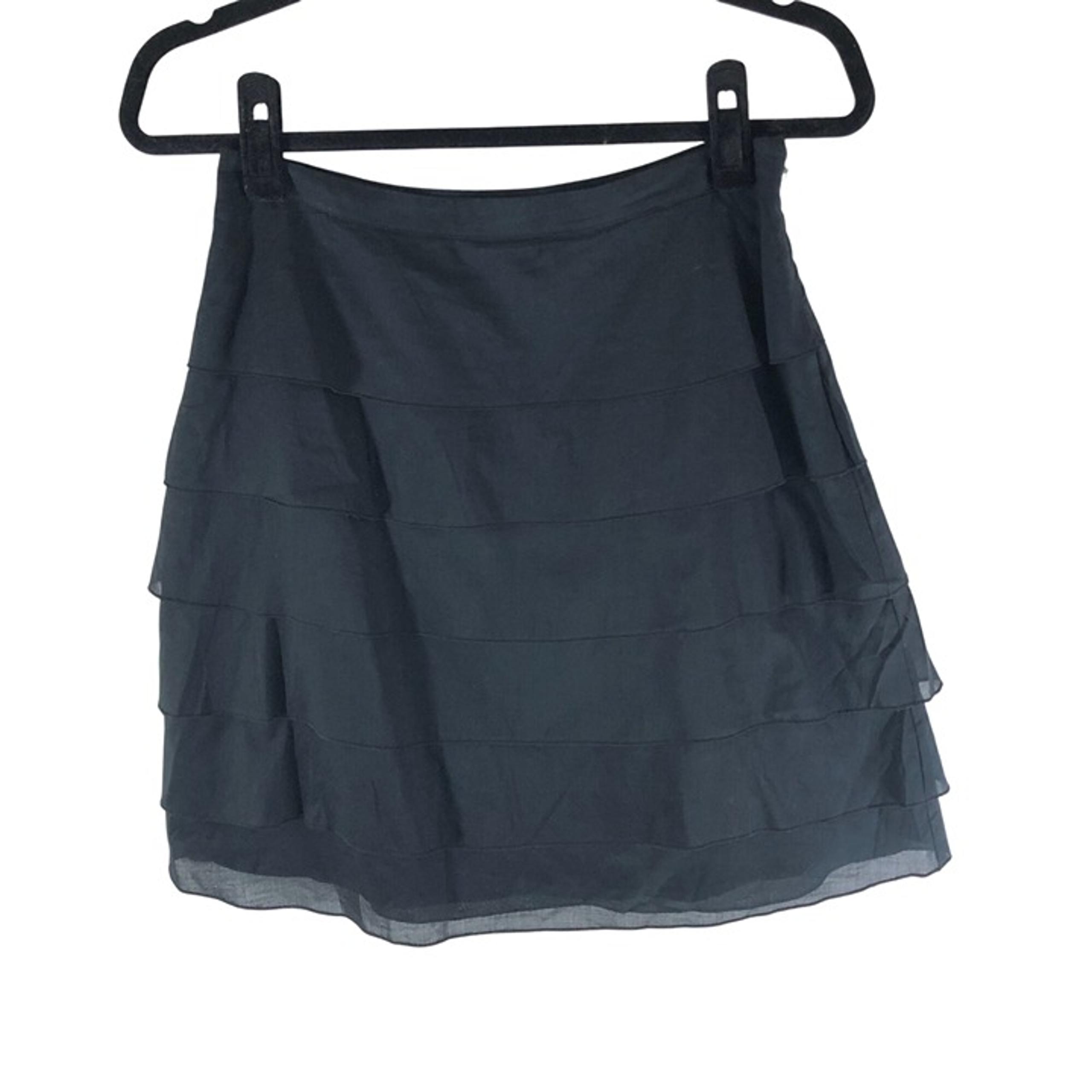 Ann Taylor Skirt Tiered Ruffle A Line Cotton Black 4P