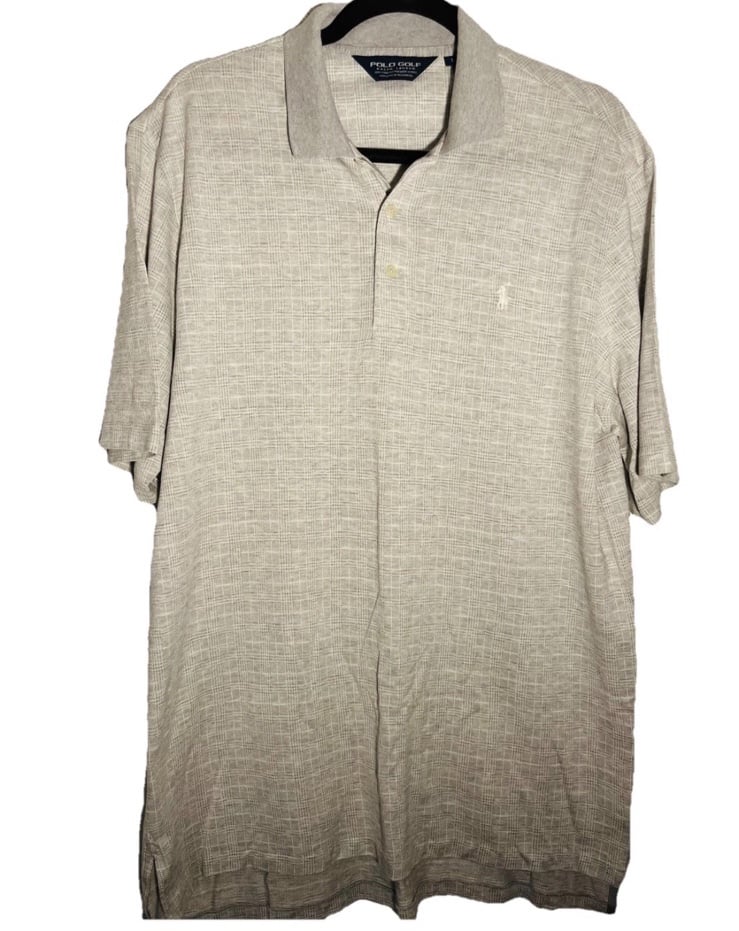 Ralph Lauren Polo Golf Men's Polo Shirt Houndstooth Plaid Gray Size L
