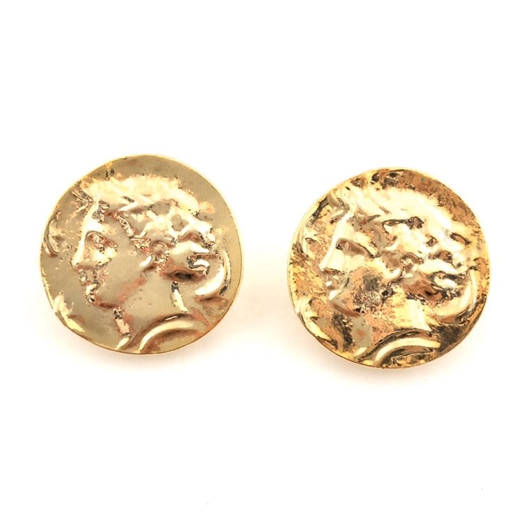 Vintage Face Gold Coin Clip On Earrings