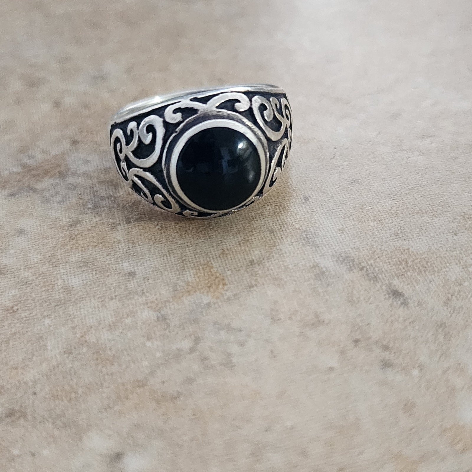 Handcrafted Sterling Siver Gothic Filigree Black Onyx Stone Ring For Men