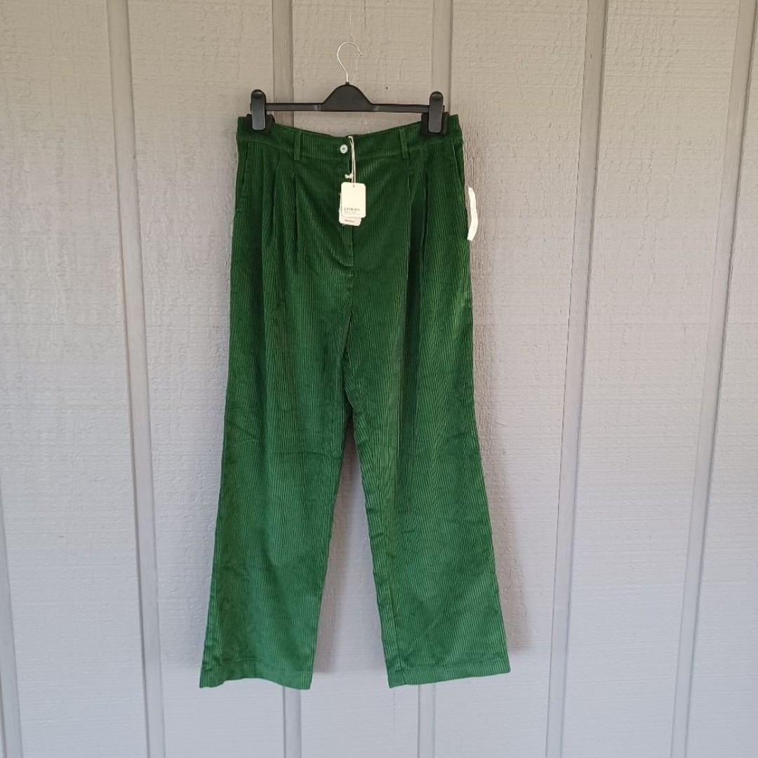 Donni Women Corduroy Pleated Trouser Pants SZ XL Cotton High Elastic Back Waist