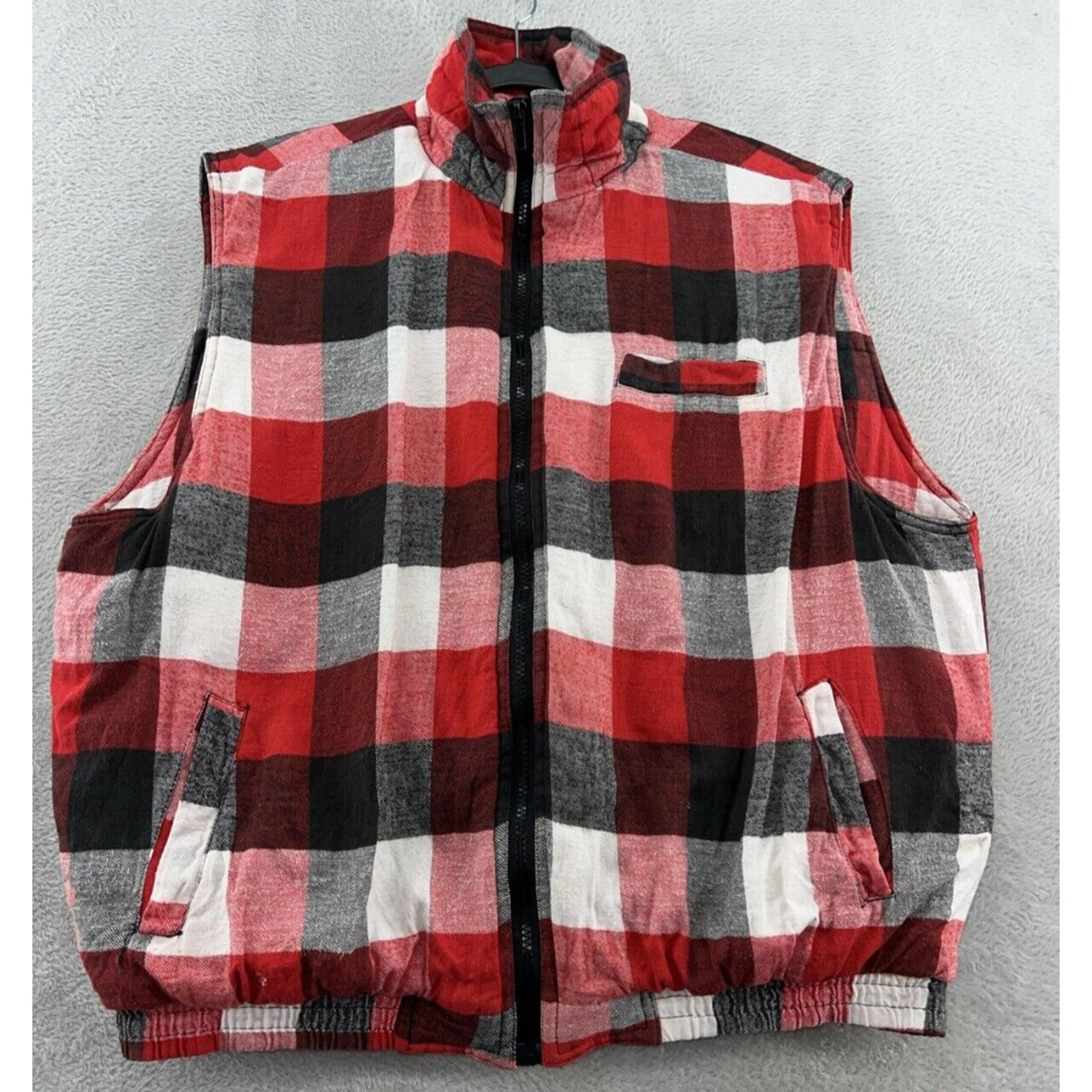 Vintage Ozark Trail Vest Mens XL Flannel Padded Lined Buffalo Plaid Full Zip