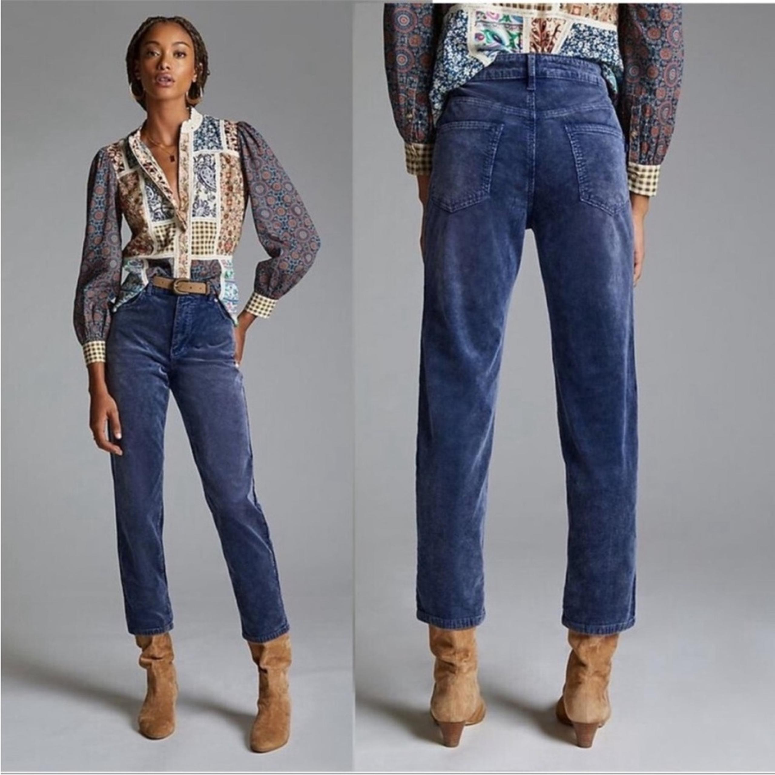 Anthropologie Pilcro Vintage Straight Leg Pants Corduroy Blue Womens Size 27