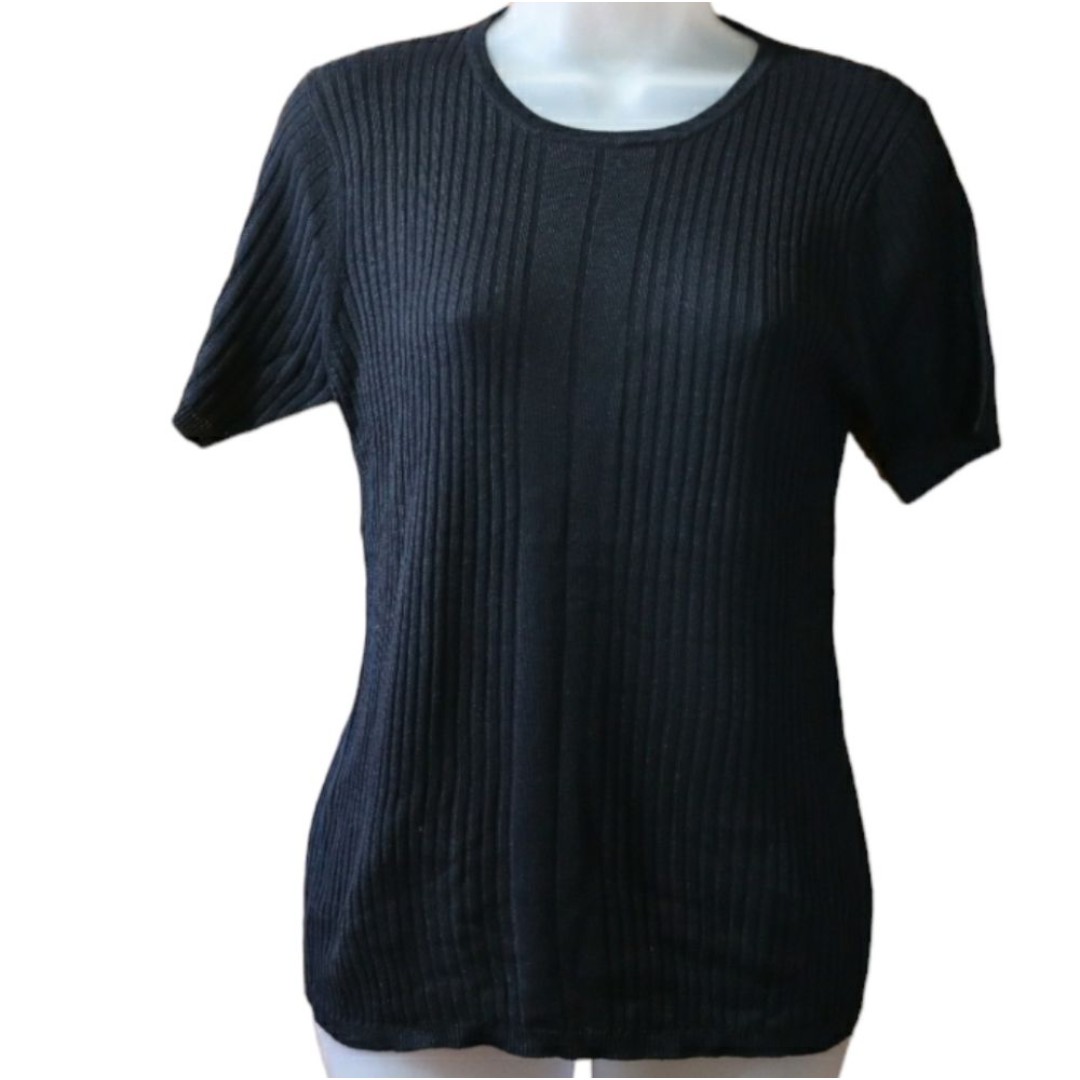 Ryan Harris Black Short Sleeve Silk Knit Top 2 Ply Silk MEDIUM