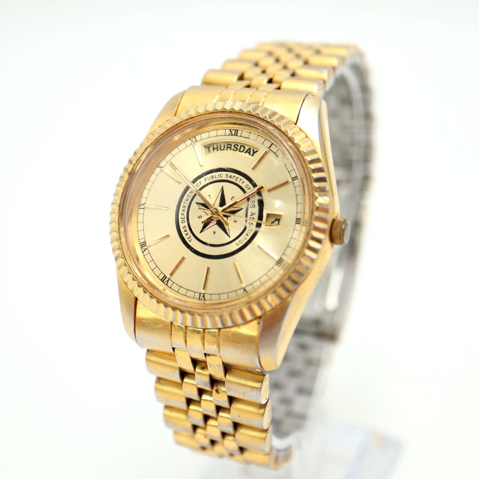 Texas Department of Public Safety Gold Tone Watch 36mm Full Day Date President