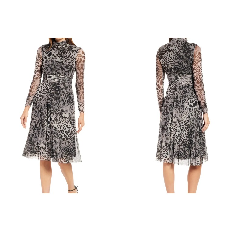 Eliza J Dress Womens 22W Multicolor Leopard Dress Mock Neck New