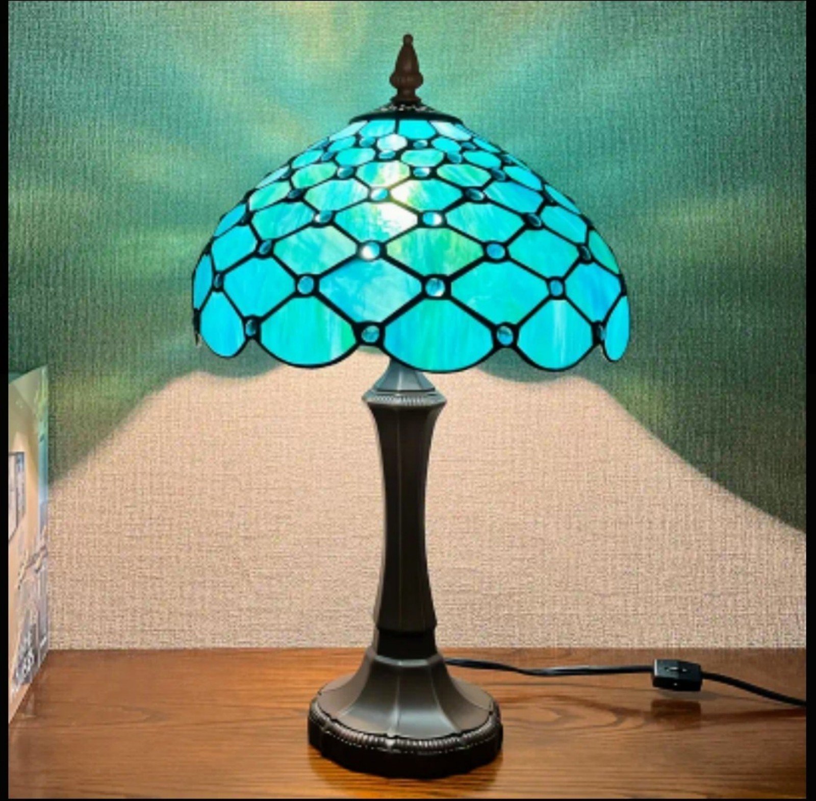 Turquoise Stained Glass Table Lamp-NEW-FREE SHIPPING