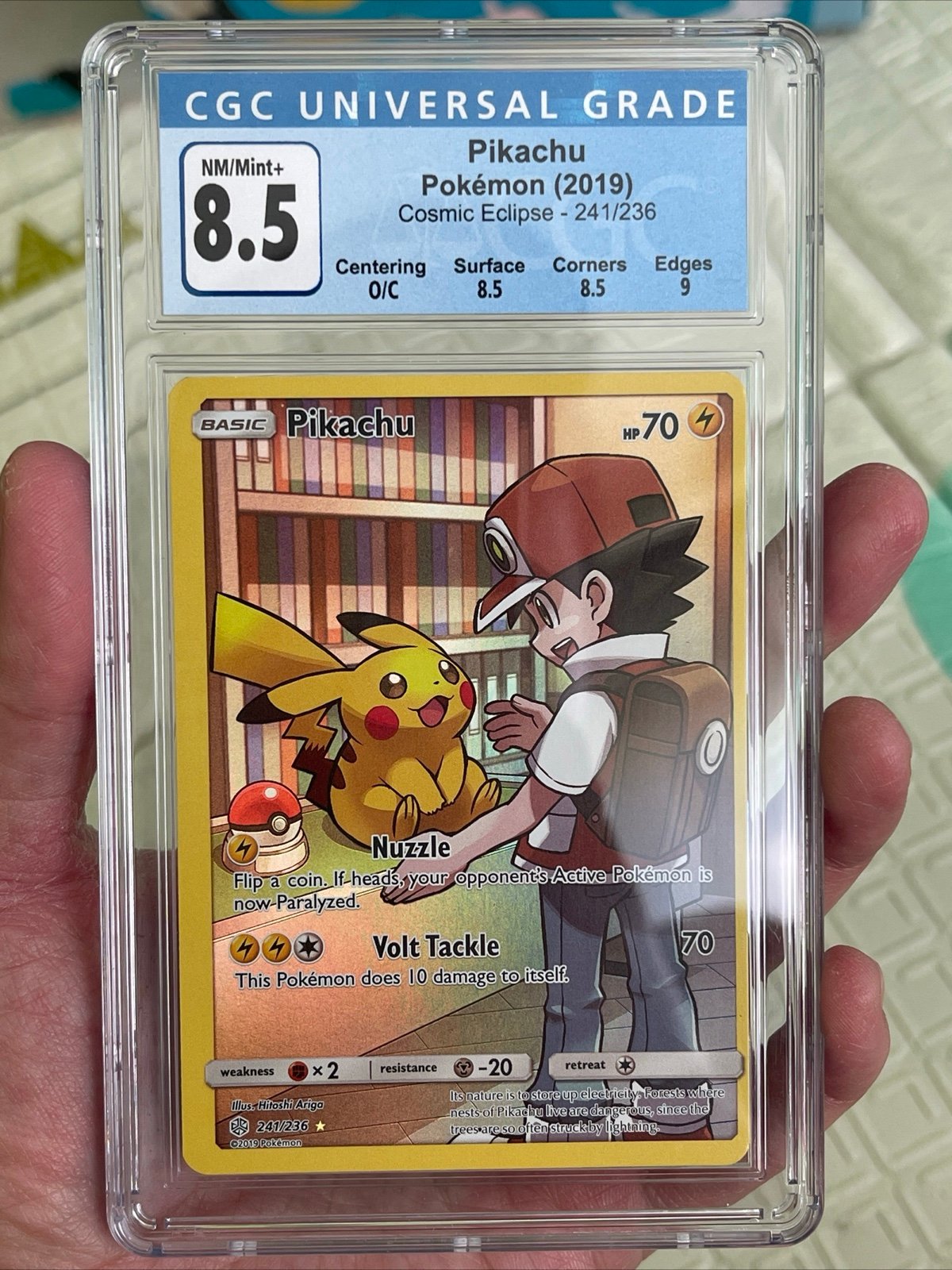 Pokémon CGC 8.5 O/C Off Centered Error Pikachu Cosmic Eclipse 241/236