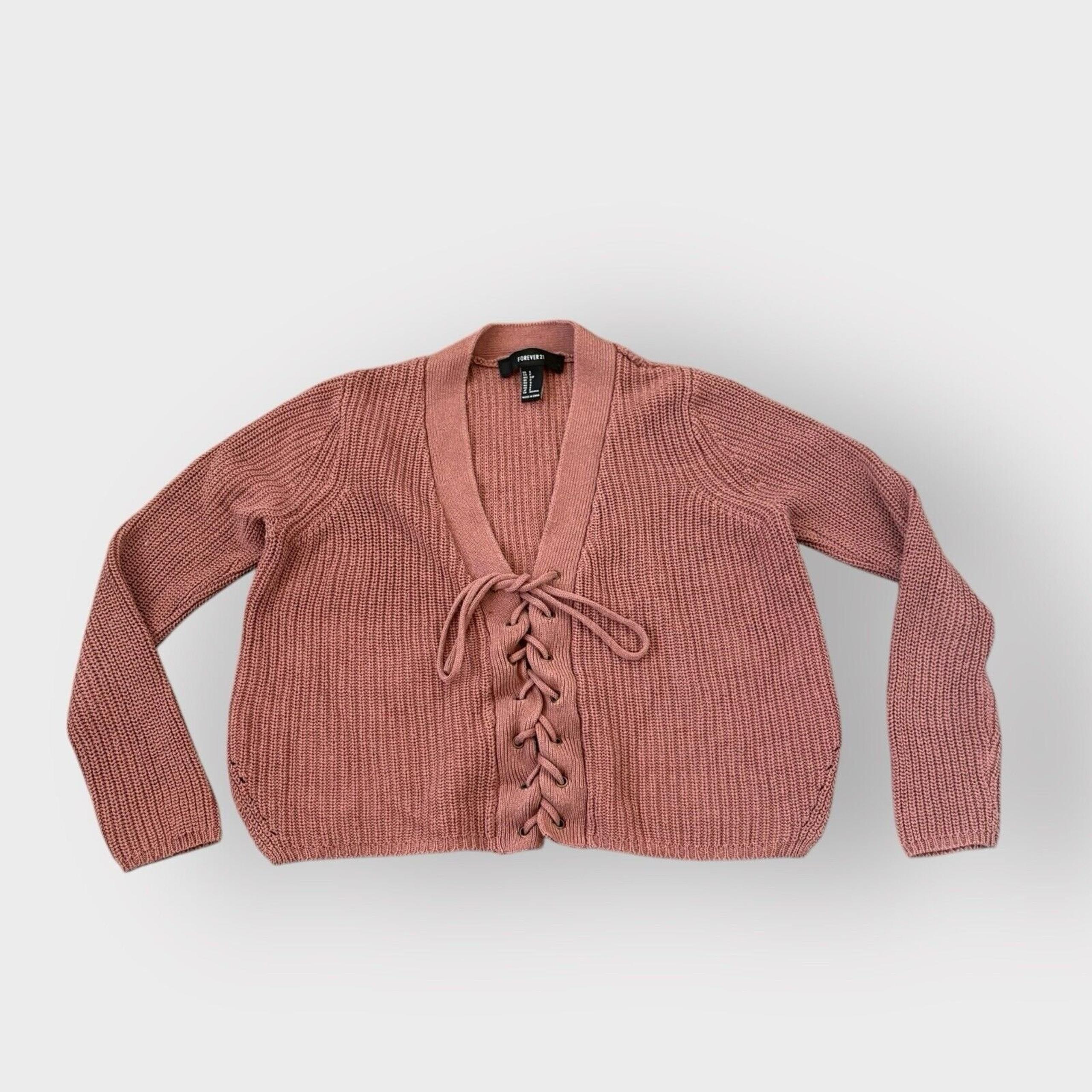 Forever 21 Mauve Dusty Rose Long Sleeve Laceup Tie Cropped Knit Sweater