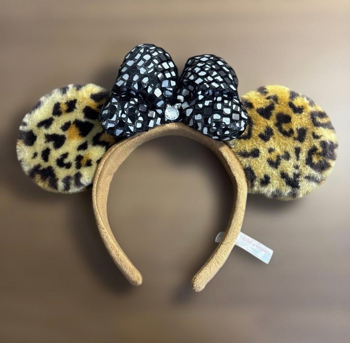 Tokyo Disneyland Ears headband Minnie Leopard print black ribbon