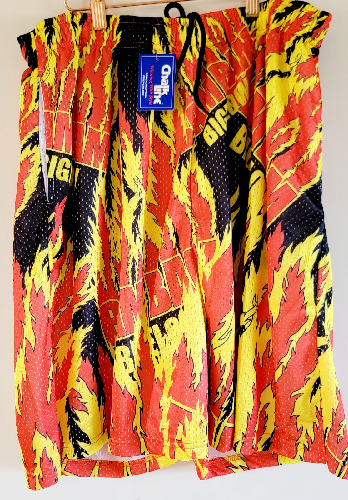 Size XXXL Bam Bam Bigelow Logo Flames Shorts WWE 2018 Chalk Line NWT.