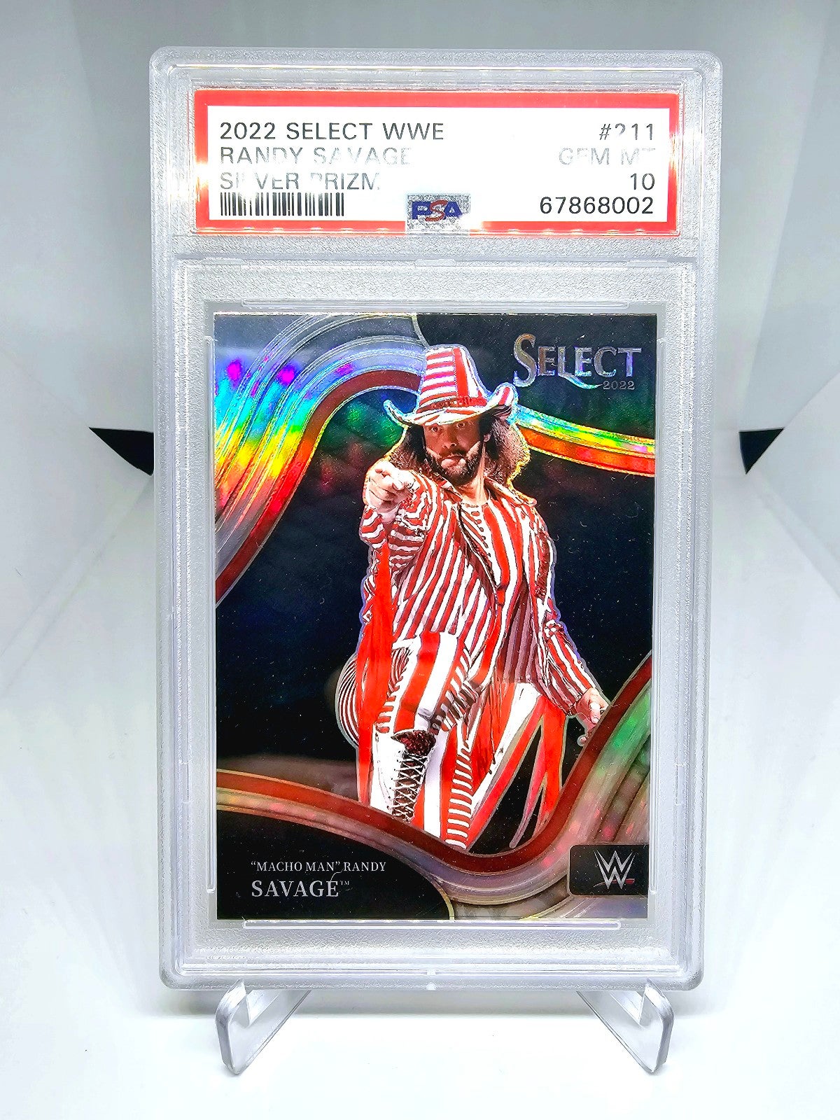 Macho Man Randy Savage 2022 Select WWE Prizm Silver PSA 10