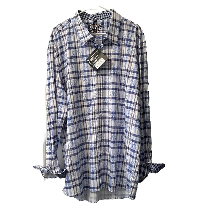 Scully Men's Western Shirt 2XL Blue Pearl Snap Buttons Long Sleeve Flip Cuffs