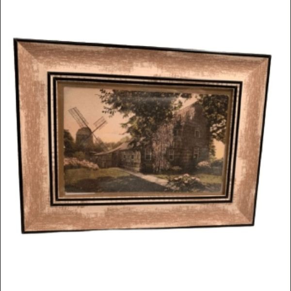 Hamptons Vintage Postcard - East Hampton New York Windmill in Rustic Frame
