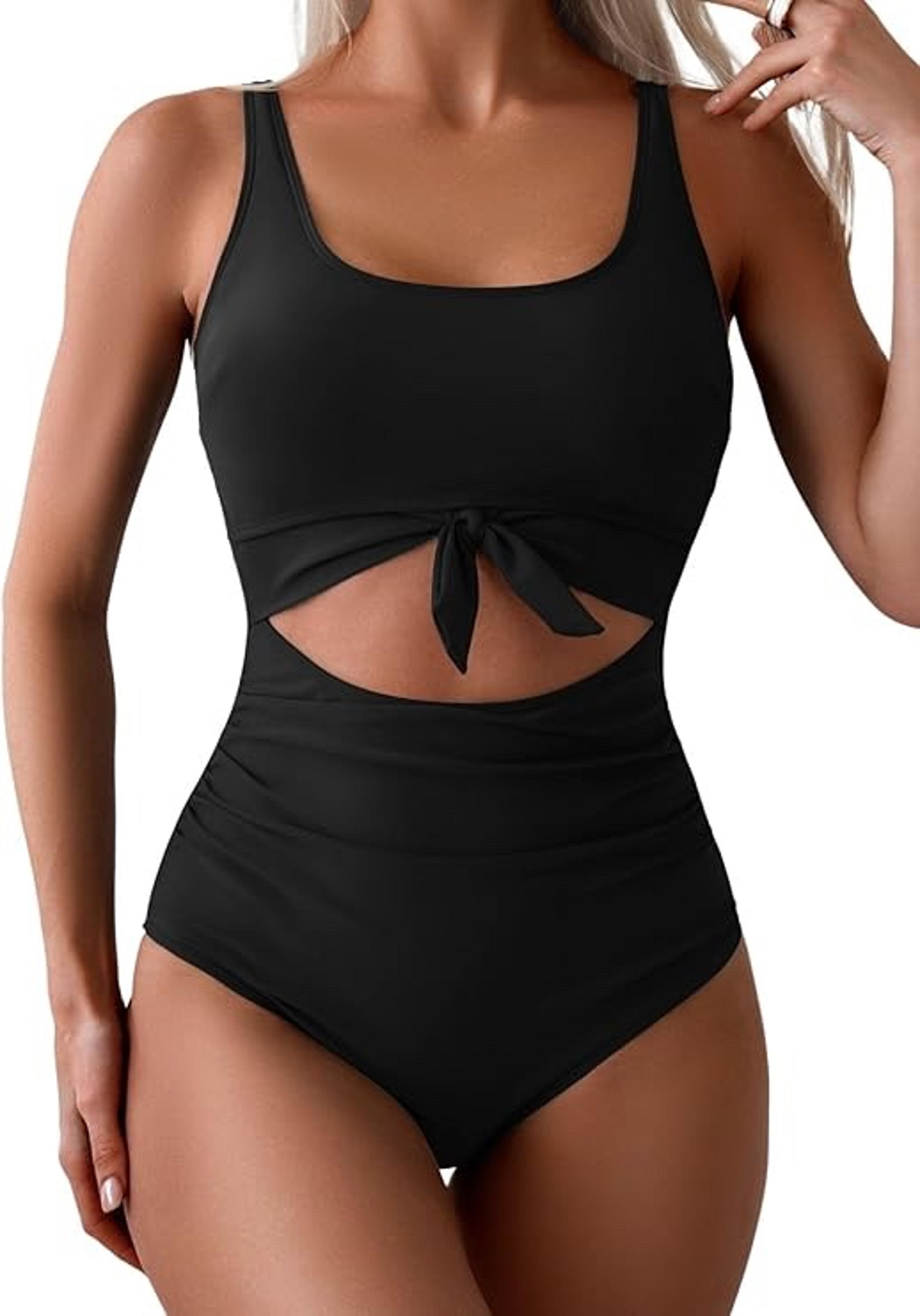 Eomenie Women's black Swimsuit Tummy Control Slimming Bathing Suit Cutout