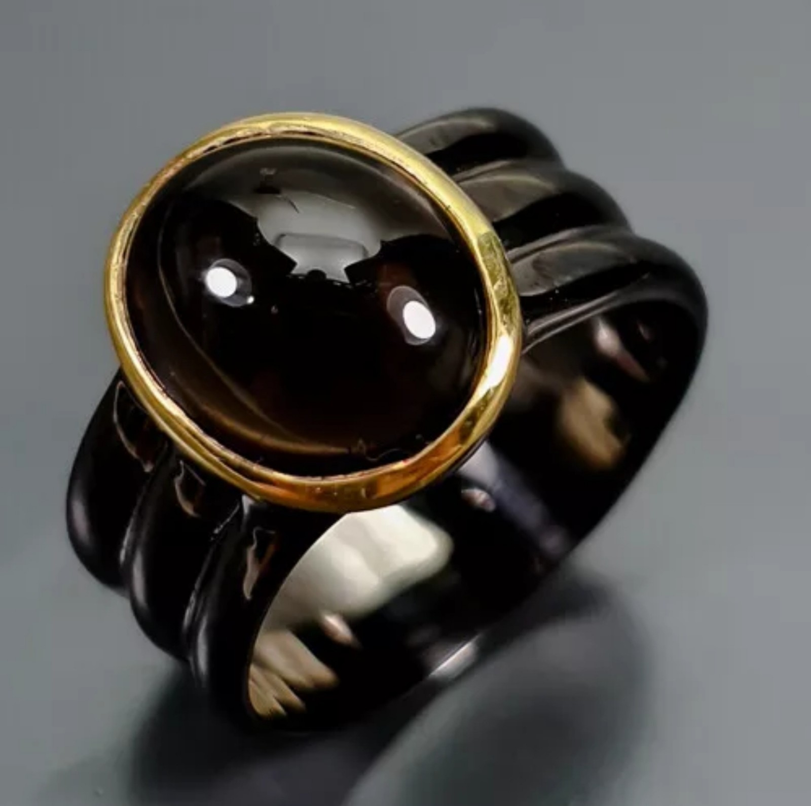 Rhodium Plated Sterling Silver 11x9mm Smoky Quartz Gemstone Ring 6