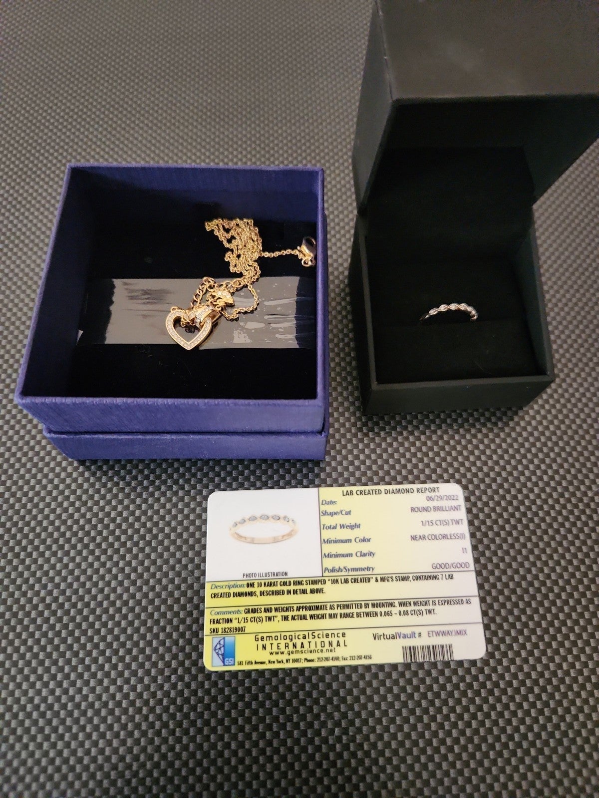 Gold ring 10K with Lab diamonds pair with Gold heart necklace