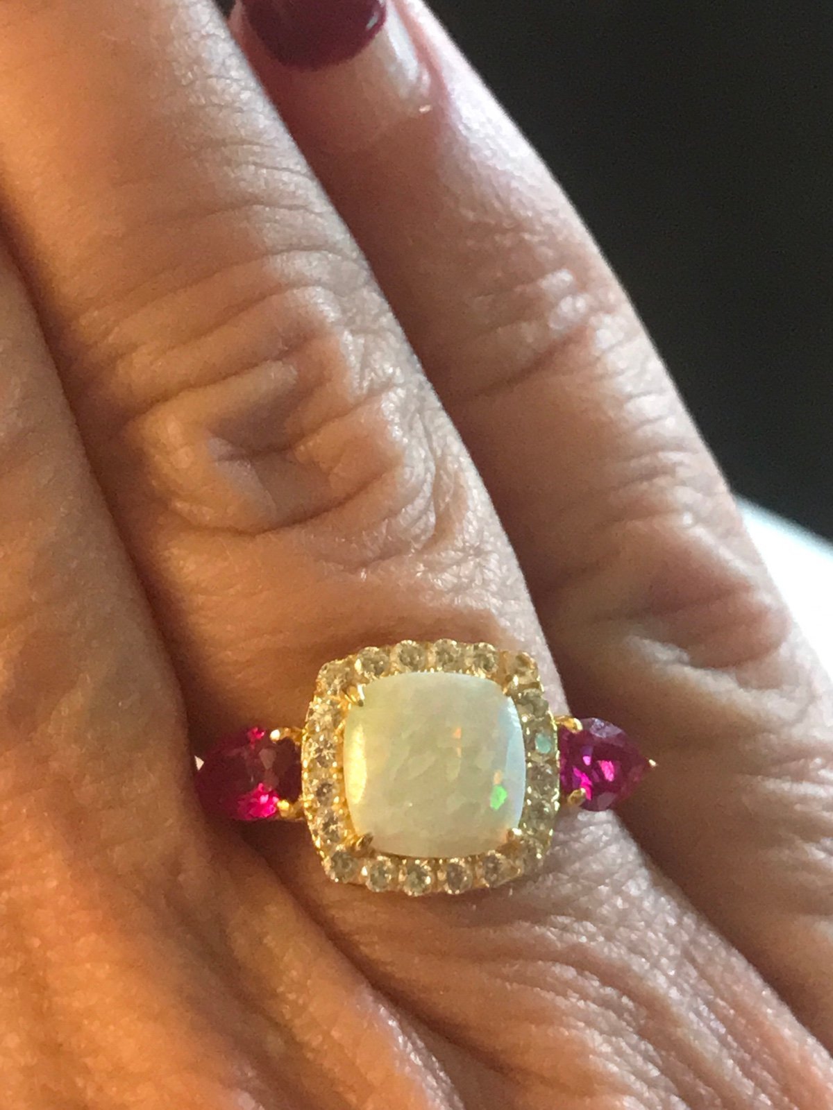 Estate Gold opal diamond pink Sapphire 925 ring