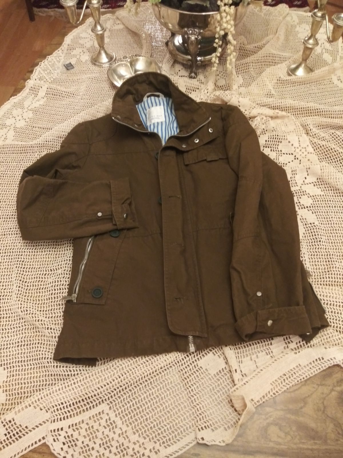 Zara men brown jeans zipper Jacket