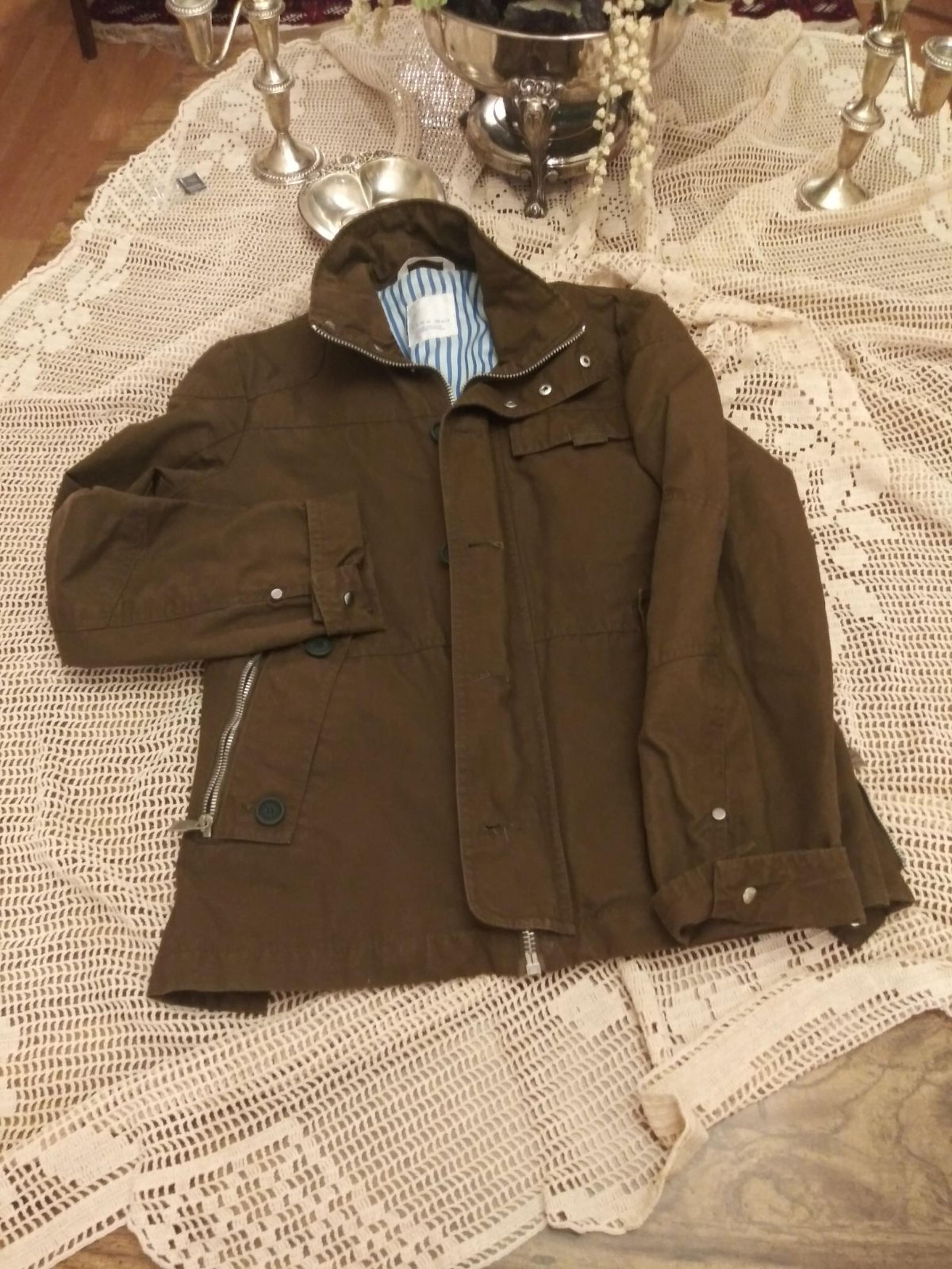 Zara men brown jeans zipper Jacket