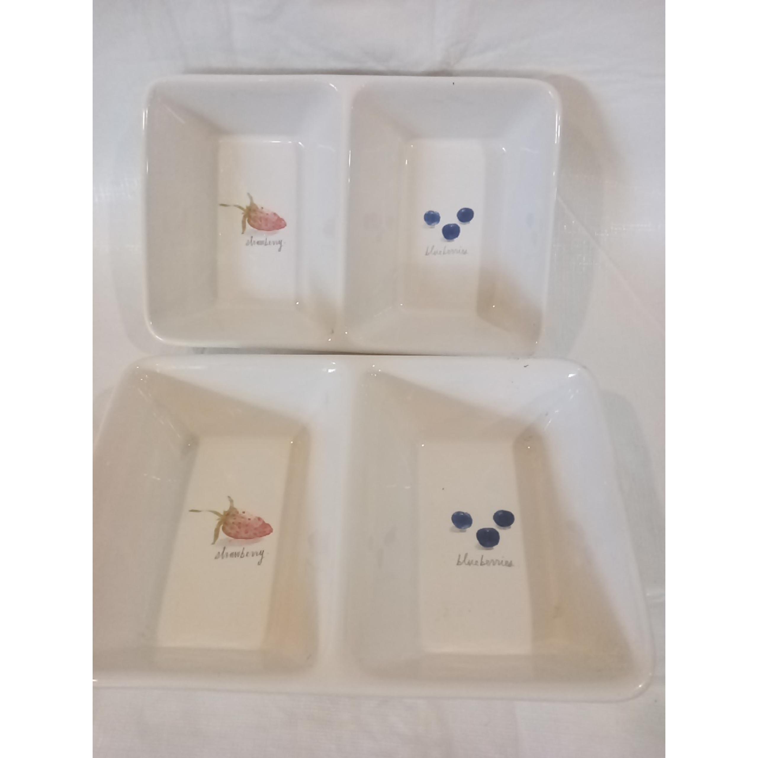 Rae Dunn Strawberry Blueberries 2 Divided Dish Serving Trays Artisan Collection