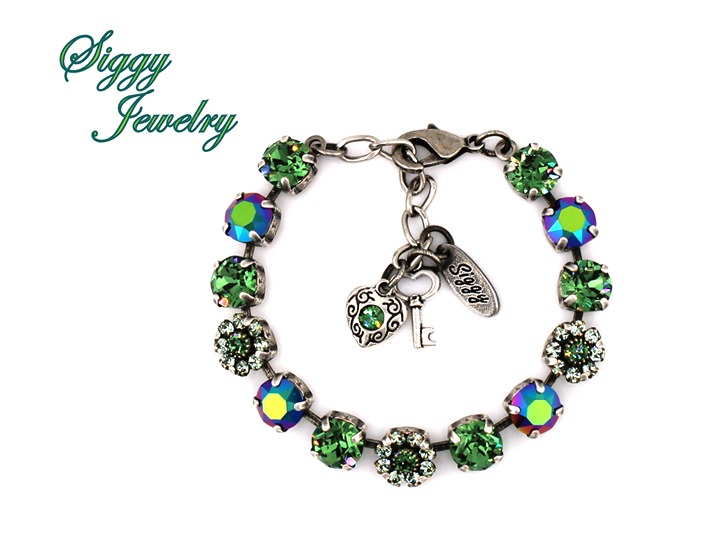 Mystic Meadow Tennis Bracelet made with 8mm Austrian Crystals, Deep Green Hues