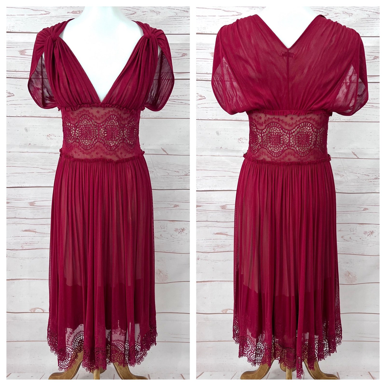 Vintage Y2K Max Studio Red Mesh Lace Renaissance Maiden Dress