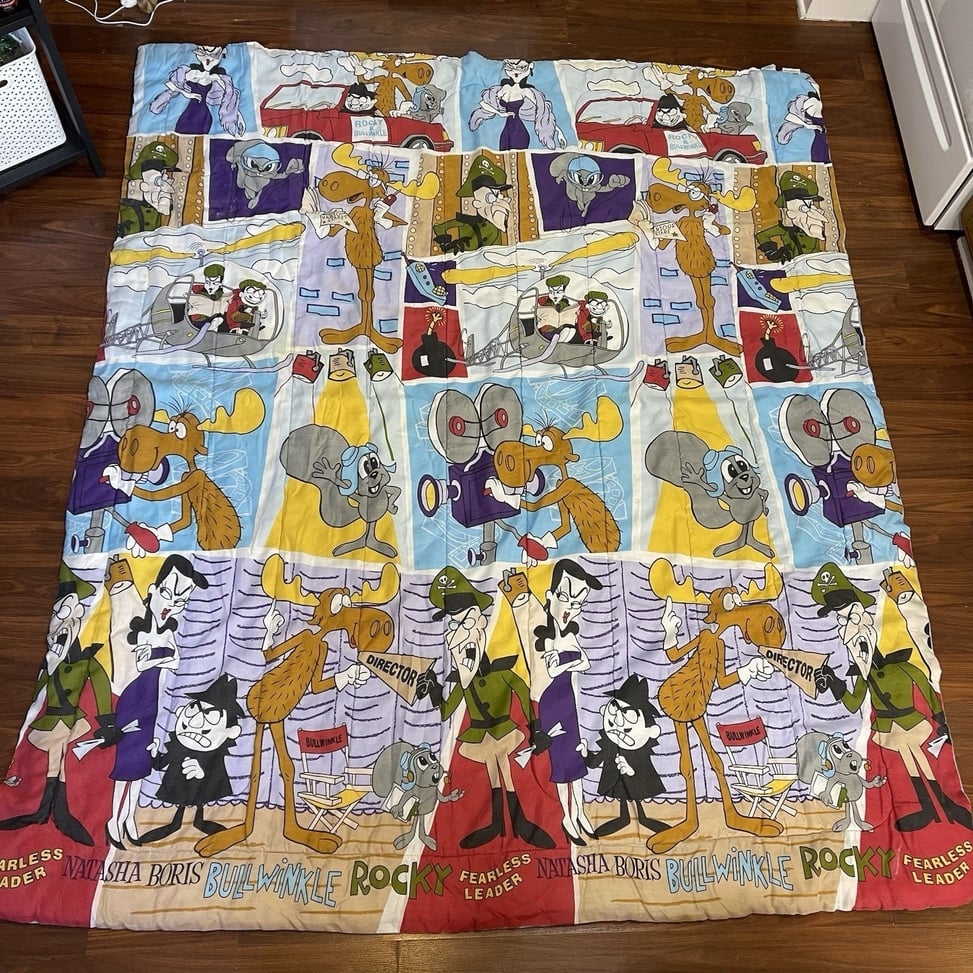 Vintage Rocky Bullwinkle Comforter Blanket Movie Fearless Leader Natasha 84x72