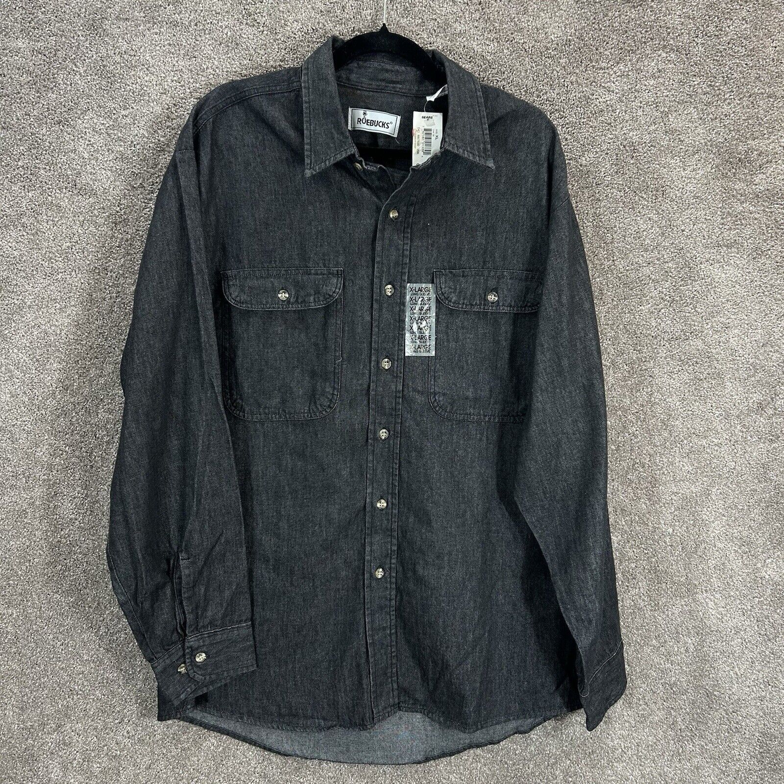 Vintage Roebucks Denim Shirt Mens XL Black Long Sleeve Button Up New Deadstock