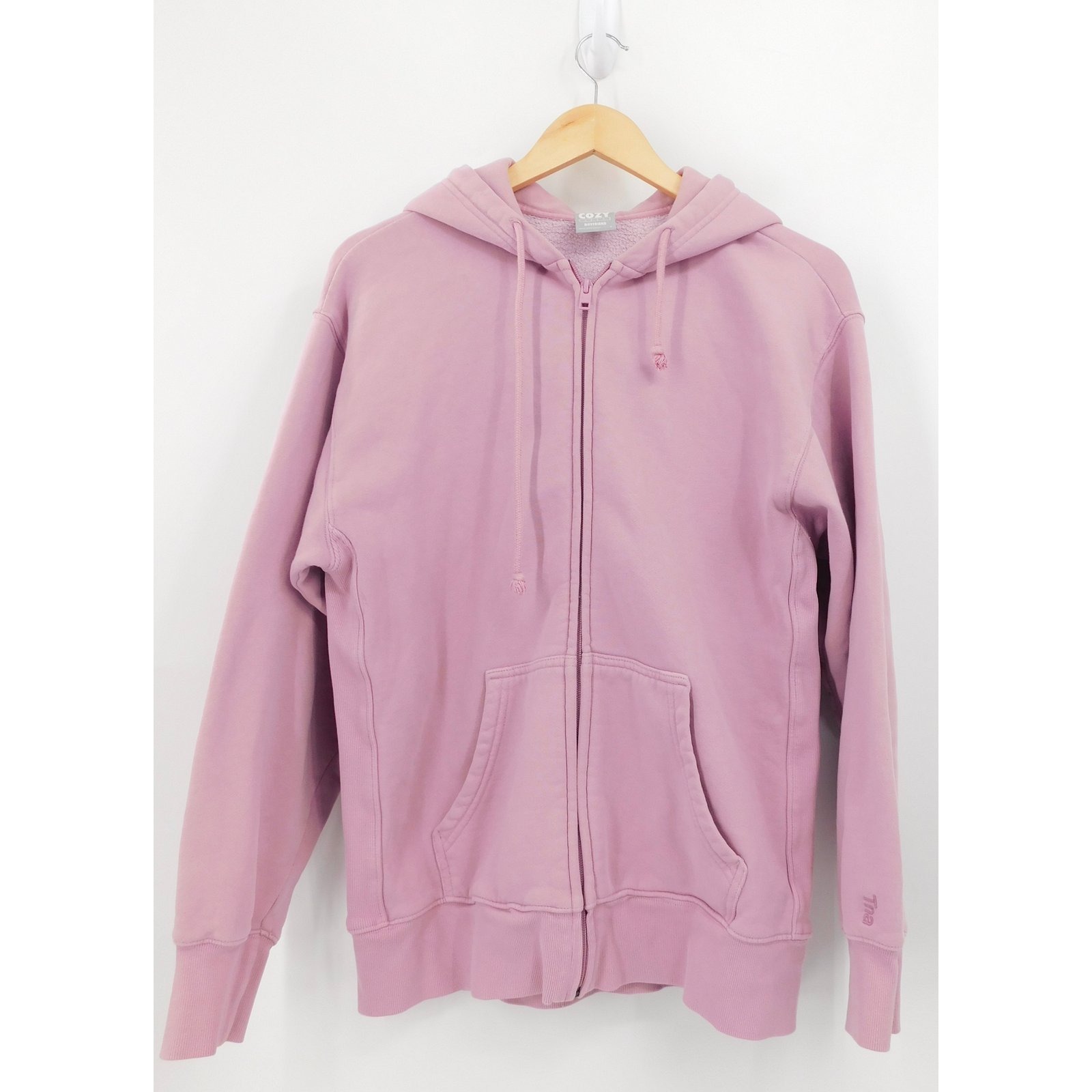 Aritzia Women's Pink TNA Cozy Fleece Boyfriend Zip-Up Hoodie Size Small