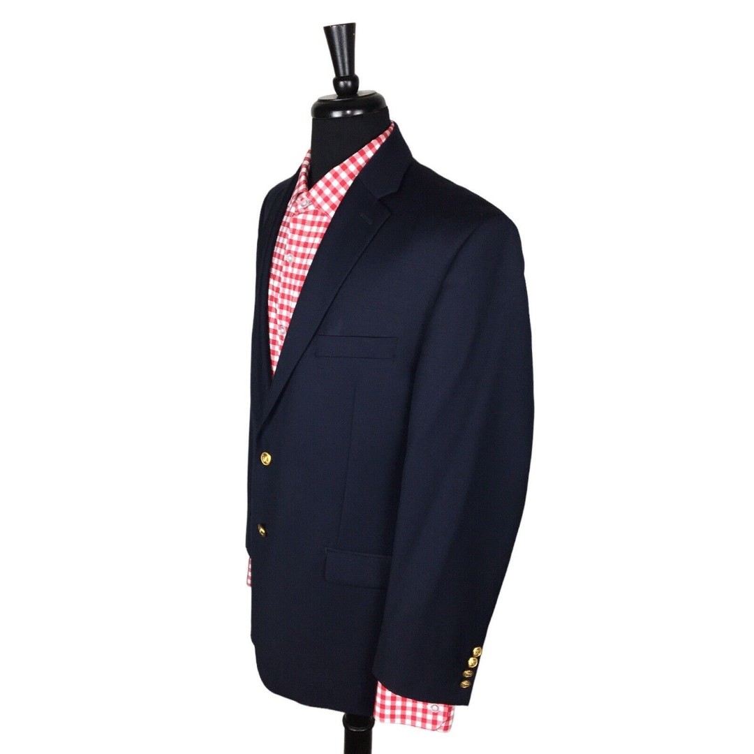 Lauren Ralph Lauren Mens Gold Button Navy Blue Wool Sport Coat Blazer Size 42R