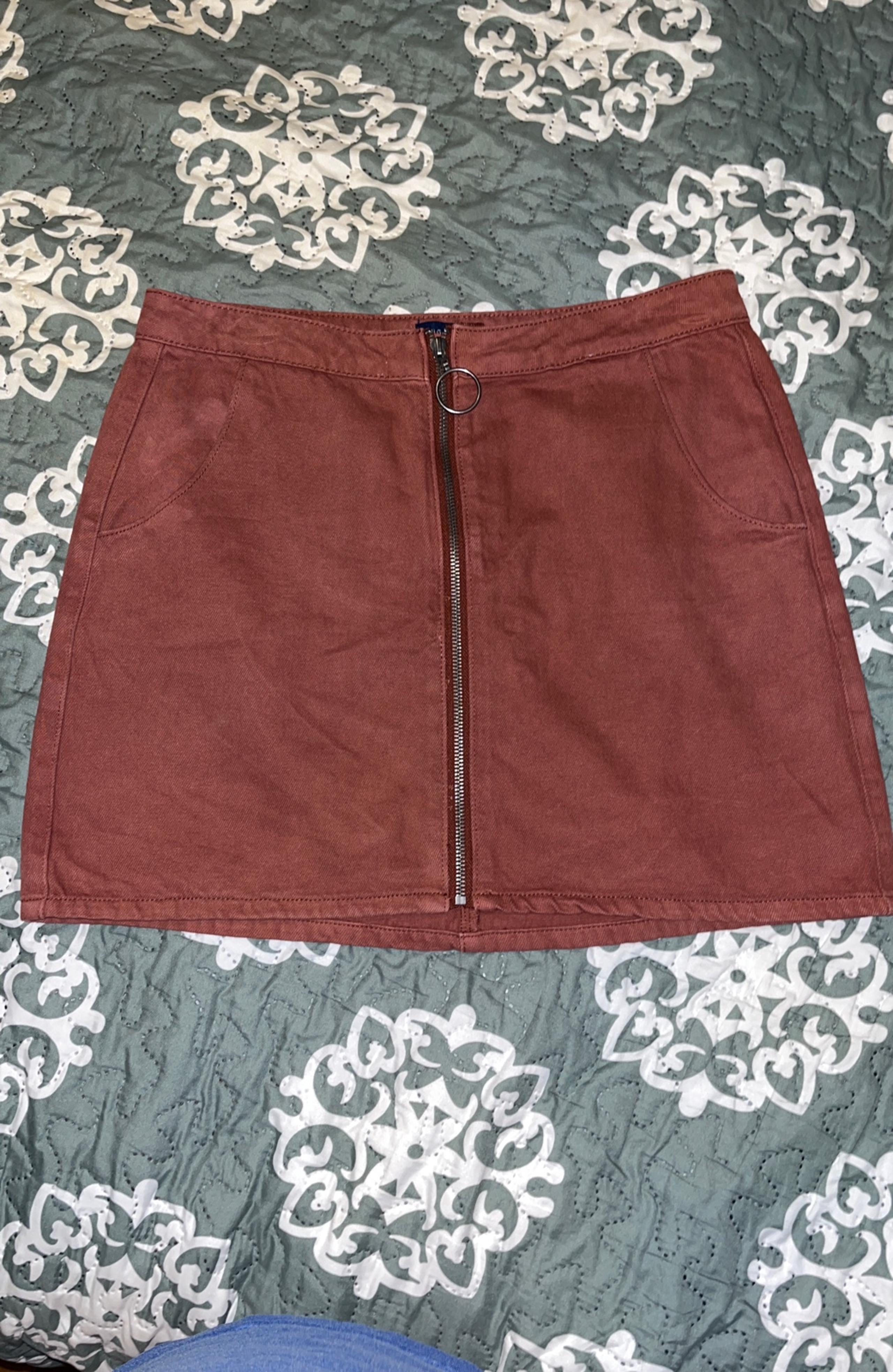Angel Kiss Rust Denim Zip Front Skirt