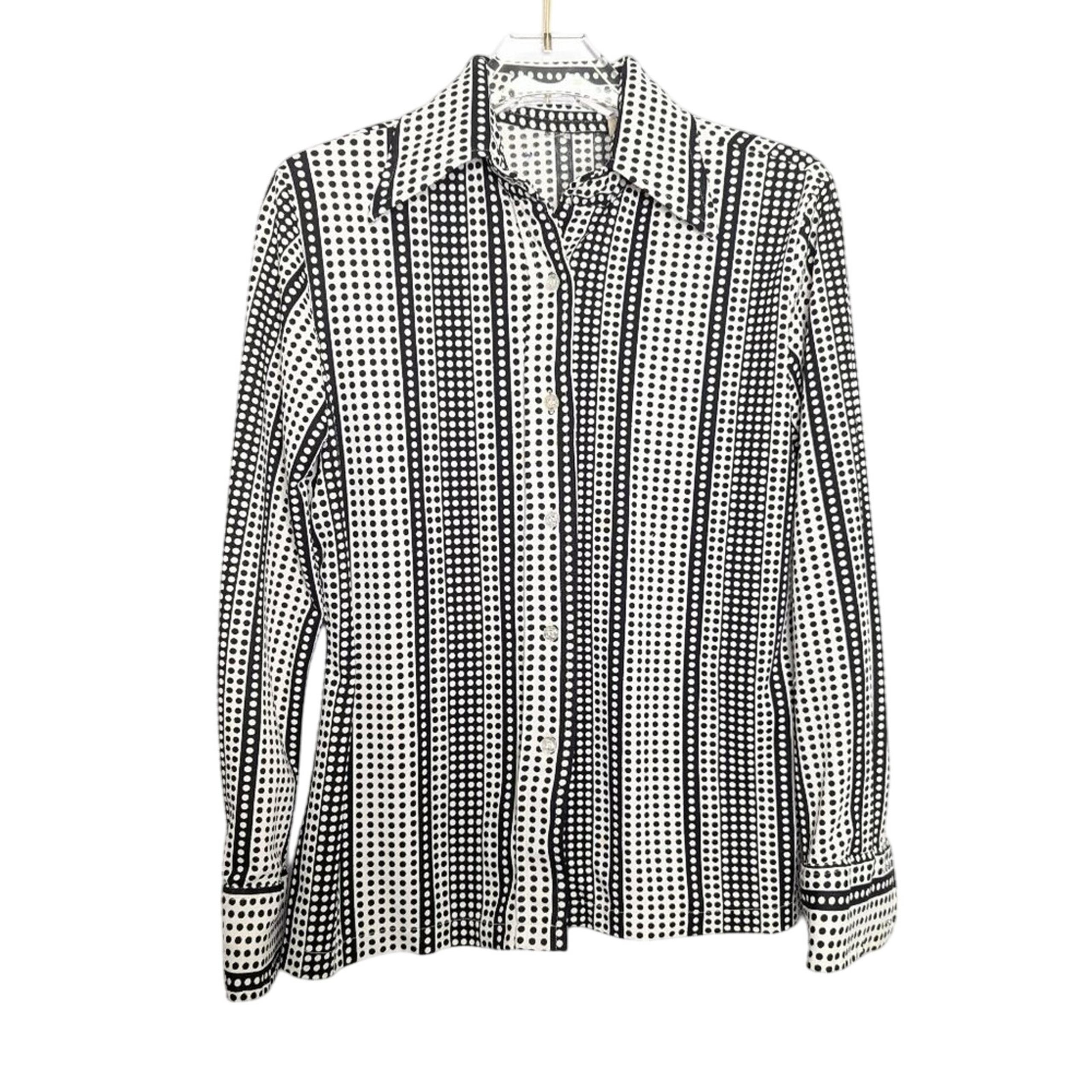 Vintage 70's Black And White Polka Dot Striped Button Up Shirt Collared Graphic